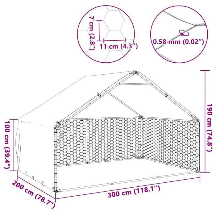 VidaXL Chenil d'extérieur pour chiens housse 3x2x1,9 m acier galvanisé, cage de chien d'extérieur, grande cage de chien, 4105409