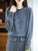 Women's Color Block Cashmere Wool Knit Cardigan Sweater - Loose Fit, Round Neck, Korean Style