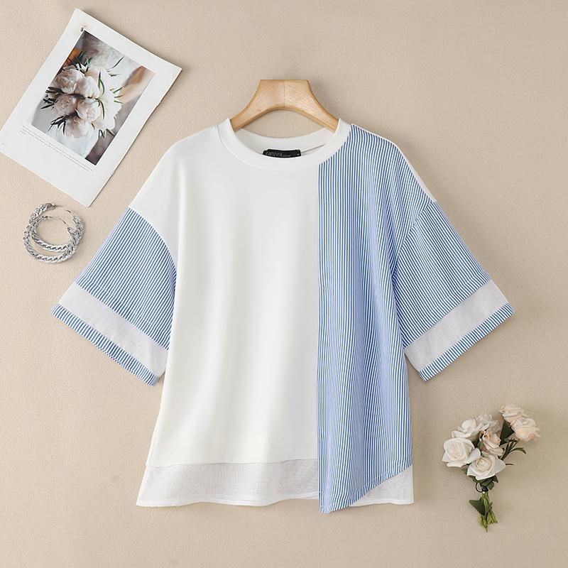 

ZANZEA Женская повседневная блузка с круглым вырезом, рукавом три четверти, свободного кроя, в полоску S