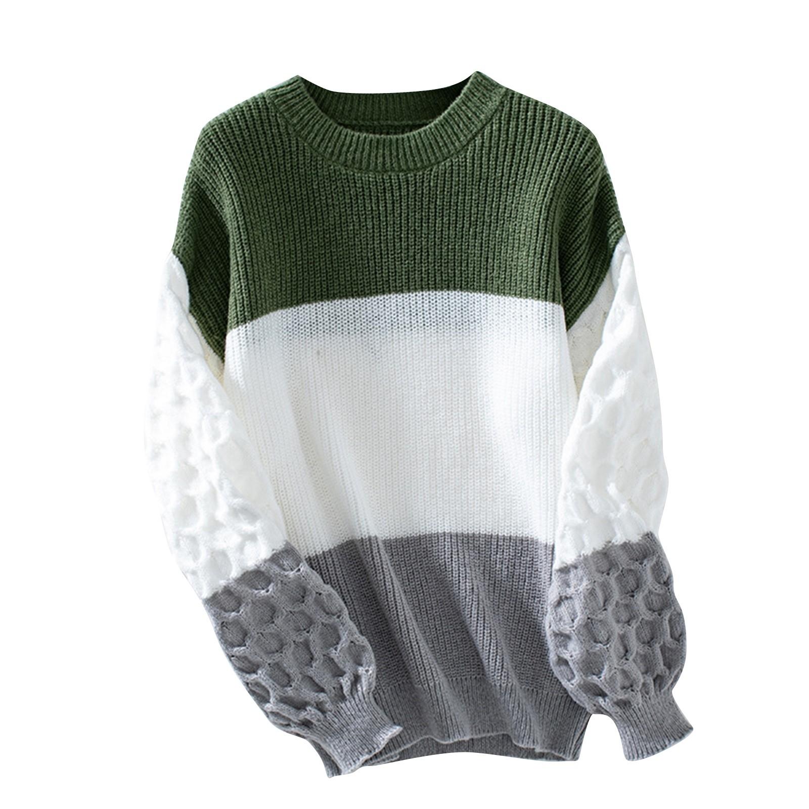 Женский повседневный модный вязаный свитер с длинными рукавами S зелёный — фото 5