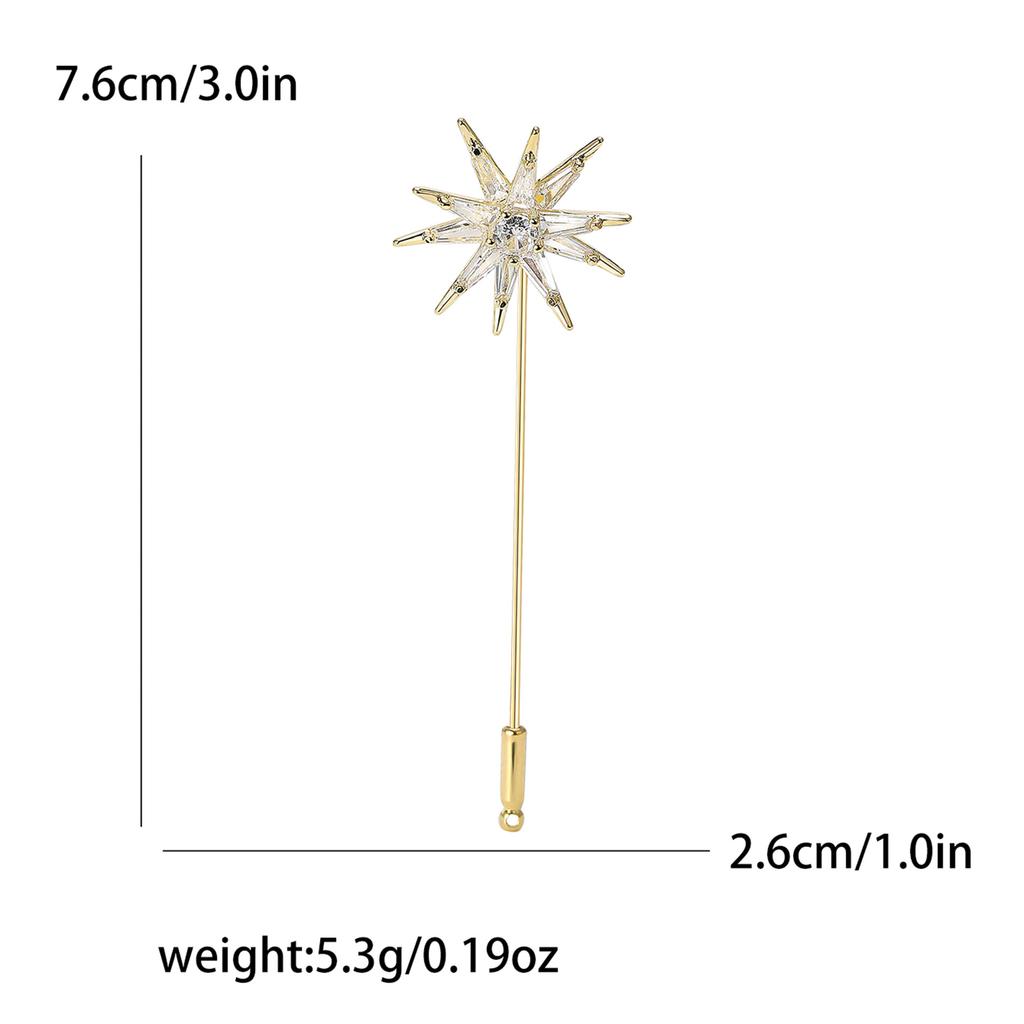 Fashion Long Needle Slightly Inlaid Copper Zircon 8-Star Brooch, Simple Niche Women'S Clothing Corsage Jewelry Pin