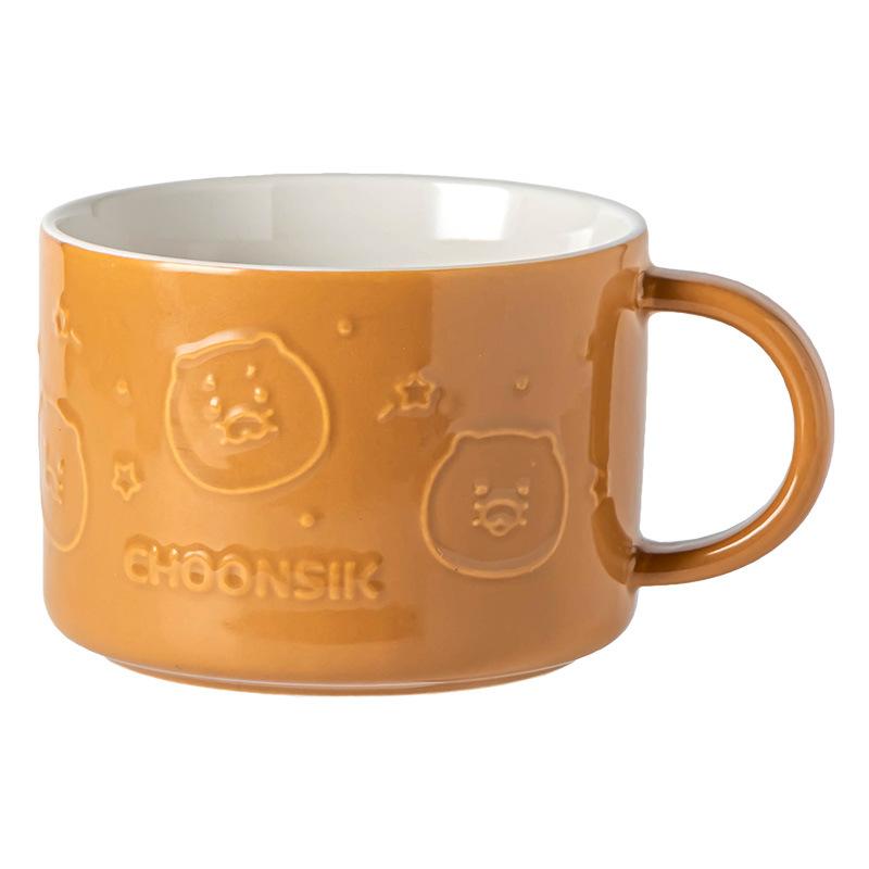 

Creative cartoon relief ceramic mug large capacity drinking cup orange household breakfast milk cup oat cup 401-500ml