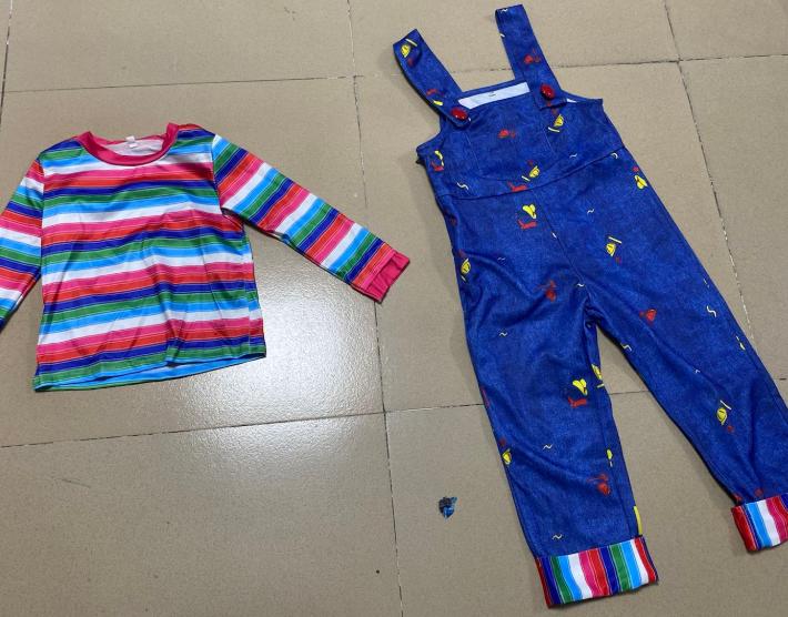Halloween Role Playing Costume Long Sleeve Two-pieces Suit Children's Striped Long Sleeve Overalls