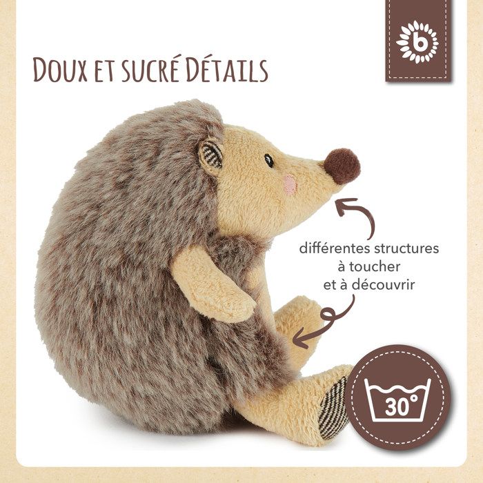 Peluche - bieco - hérisson bébé - doux - sécurisé - 12 cm
