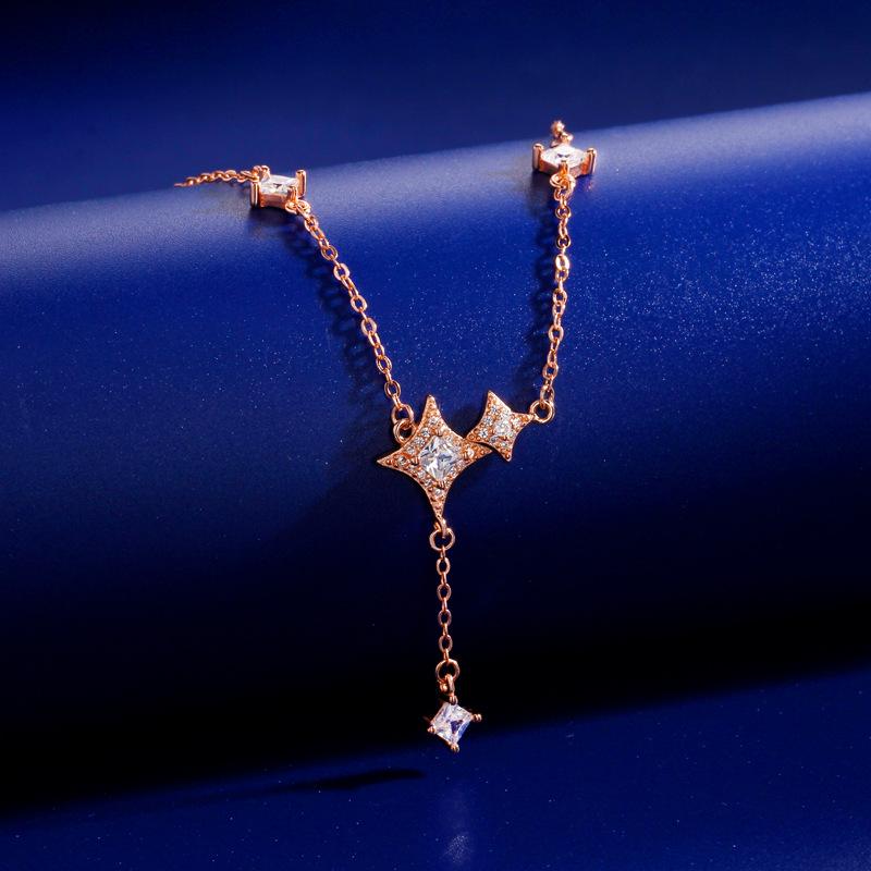 

Сяюче срібне намисто 925 проби для жінок - Вишуканий ланцюжок для ключиць з дизайном, повністю інкрустованим діамантами 925 Silver рожевий колір золота