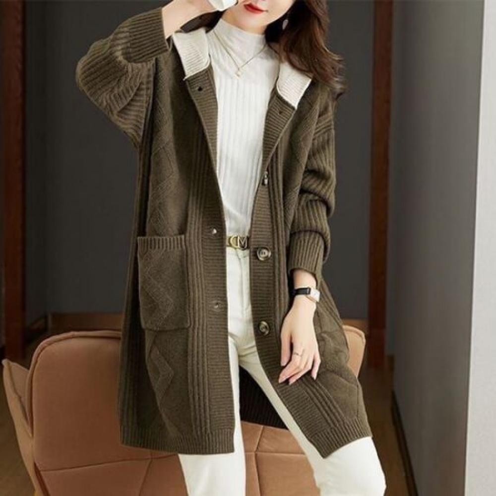 Navava Women Cozy Daily Long Sleeve Hooded Knit Cardigan Nk3217