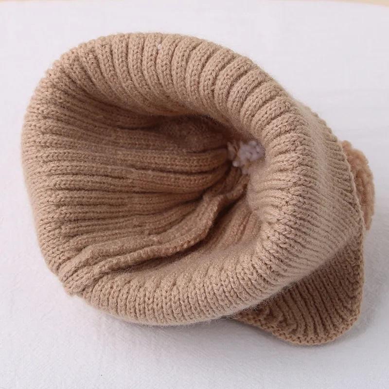 Bonnet d'hiver pour bébé, bonnet tricoté avec Protection des oreilles, ours de dessin animé, pour garçons et filles, mignon coréen chaud, chapeaux en Crochet pour enfants