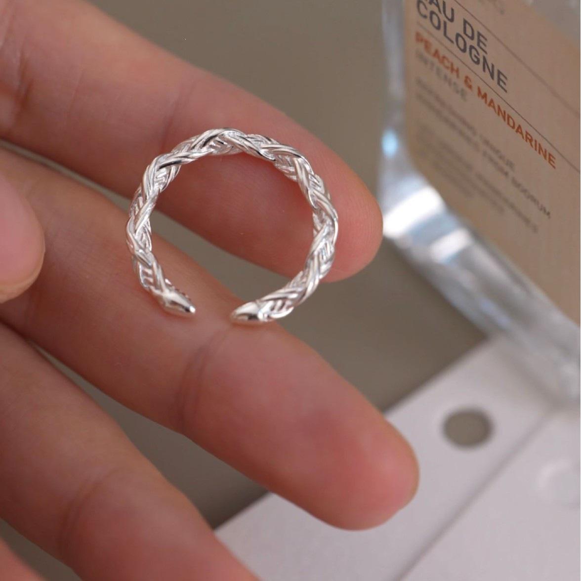 Sterling Silver Twist Weave Ring for Women – Elegant Niche Design, Light Luxury, Fresh and Simple. Adjustable