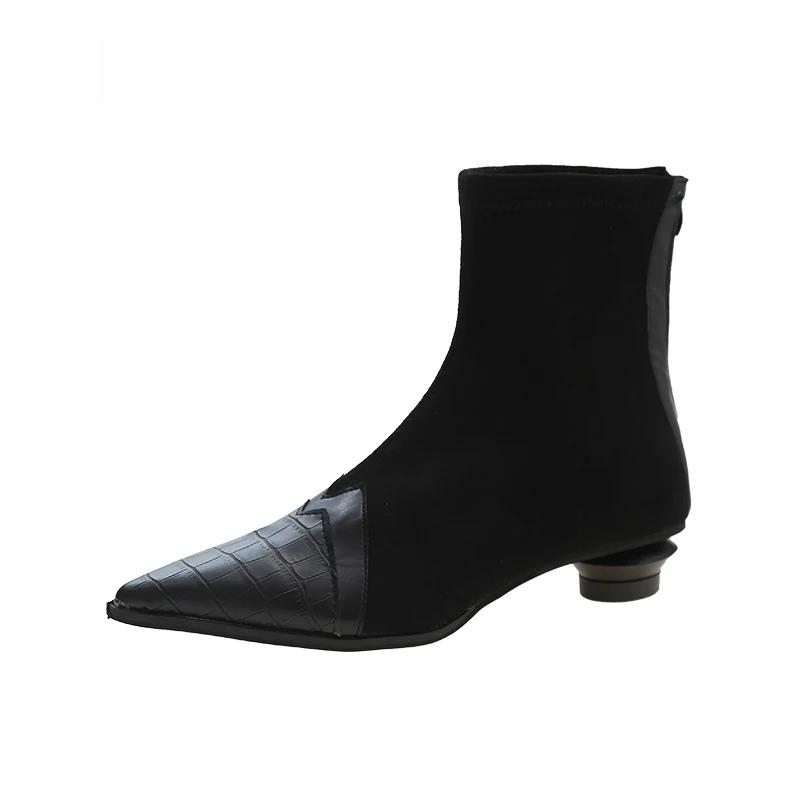 2024 Primavera Outono Botas Femininas de Cano Curto Moda Bico Fino Botas Curtas Senhoras Elegantes Sapatos de Salto Baixo Inverno Bombas Femininas