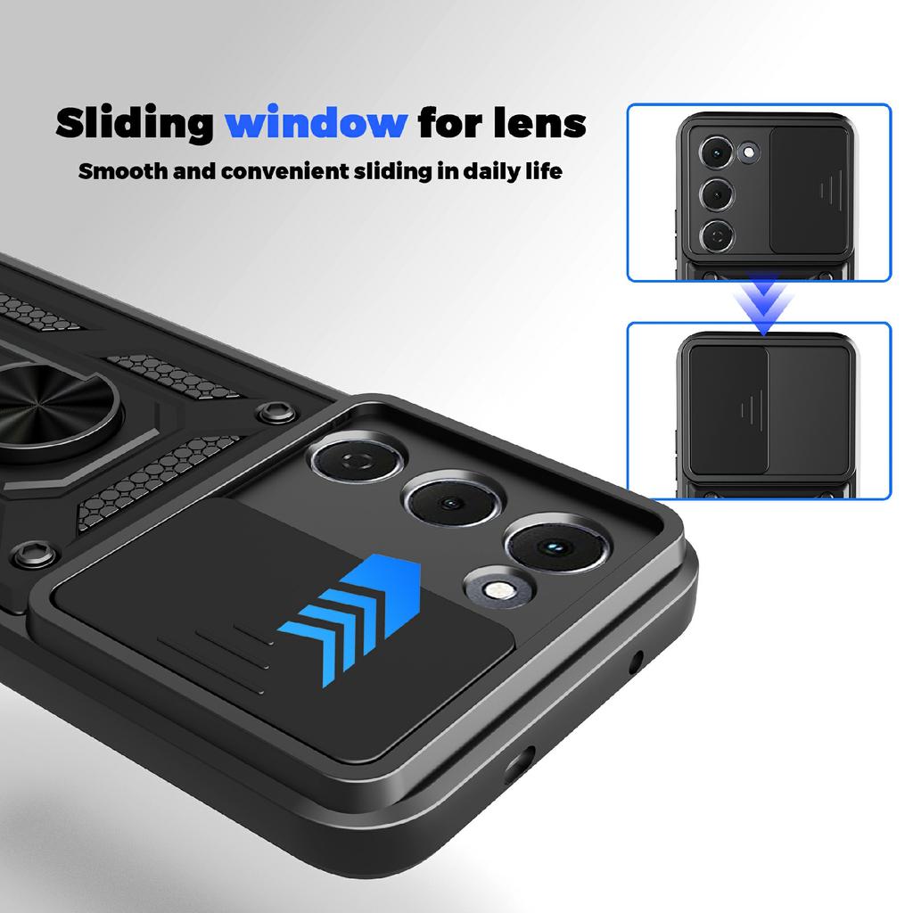 For TECNO Spark 40 Pro+ 4G Case with Slide Camera Lid PC + TPU Kickstand Phone Cover