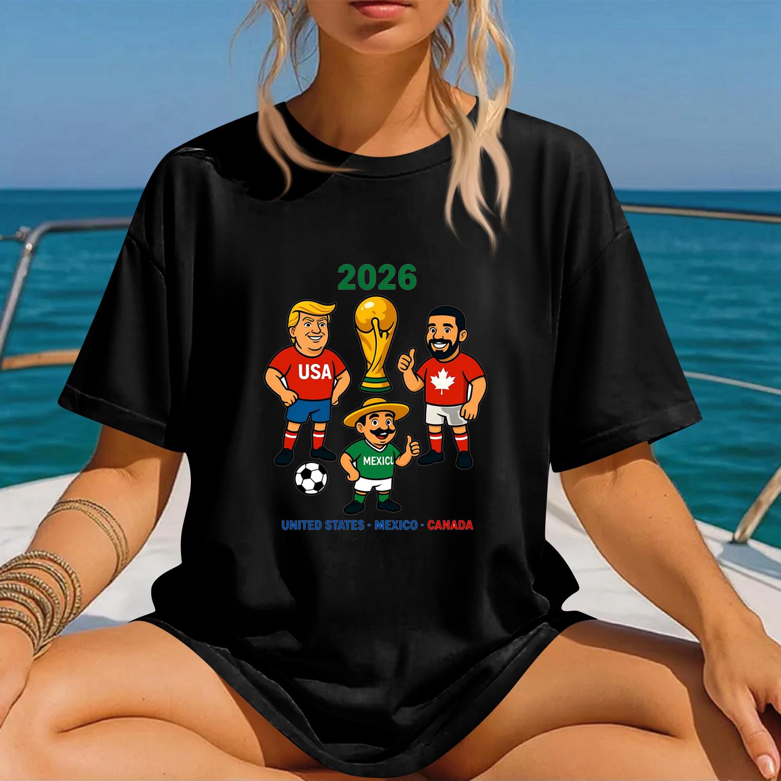

Unisex Crew Neck Pullover Short Sleeve T Shirt 2026 Soccer World Cup Graphic Printed Casual Top for Men Women XXXL чёрный