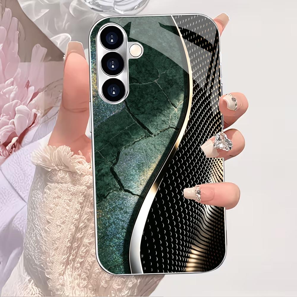 Luxury Green Marble Pattern phone case glass s26 ultra case s25 ultra case for Samsung Galaxy S26 S25 S24 S23 S22 FE Ultra Plus GalaxyS25