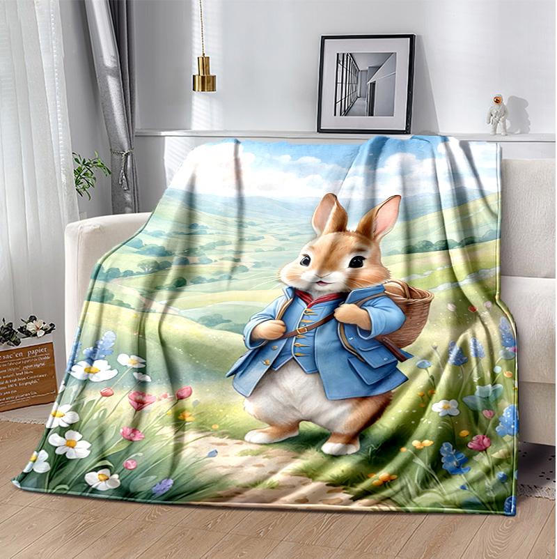Peter Rabbit Flannel Blanket Soft Warm All-Season Throw, Design for Camping, Car Travel, Hiking Sofa, Bed, Office Perfect Gift for Parties