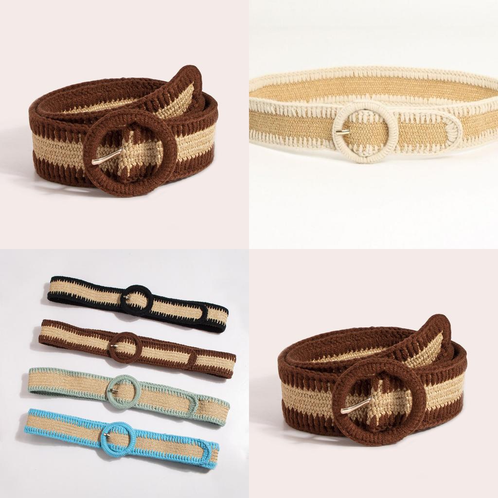 Boho Inspired Womens Stretchable Fabric Belt With Alloy Buckle For Casual Wear