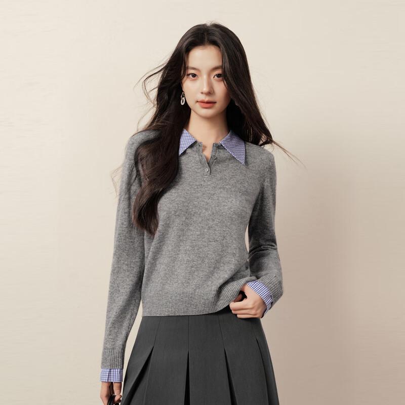 SEIFINI Women's Faux Two-Piece Long Sleeve Knit Top