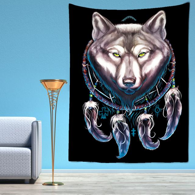 Fantasy Wolf Tapestry Wall Hanging Animal Aesthetic Room Decoration Bohemian Psychedelic Mandala Home Dormitory Wall Decoration