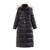 2024 Autumn Women's European & American Style Long Cotton Coat with Fur Collar