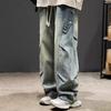 Hong Kong Style American Straight High Street Jeans Boys Autumn Loose Large Size Trendy High Street Men Long Pants Men