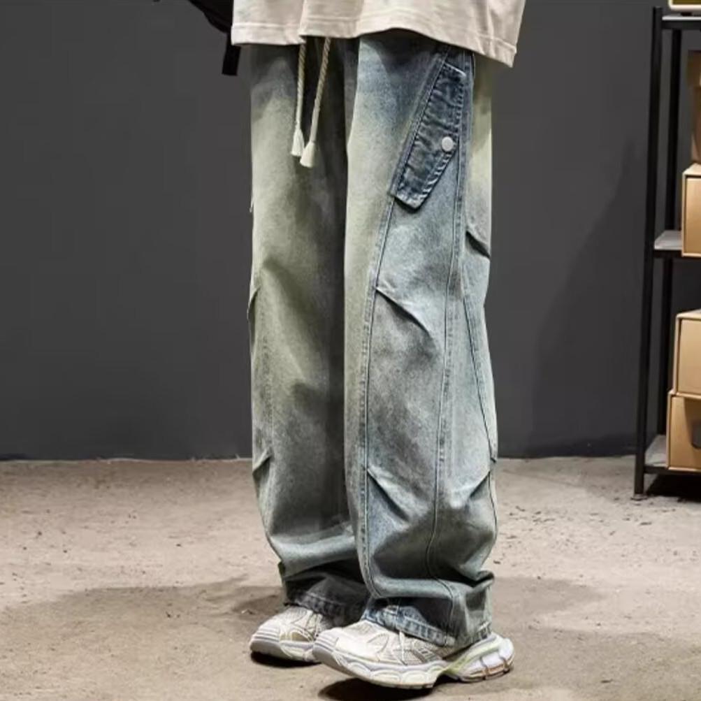 Hong Kong Style American Straight High Street Jeans Boys Autumn Loose Large Size Trendy High Street Men Long Pants Men