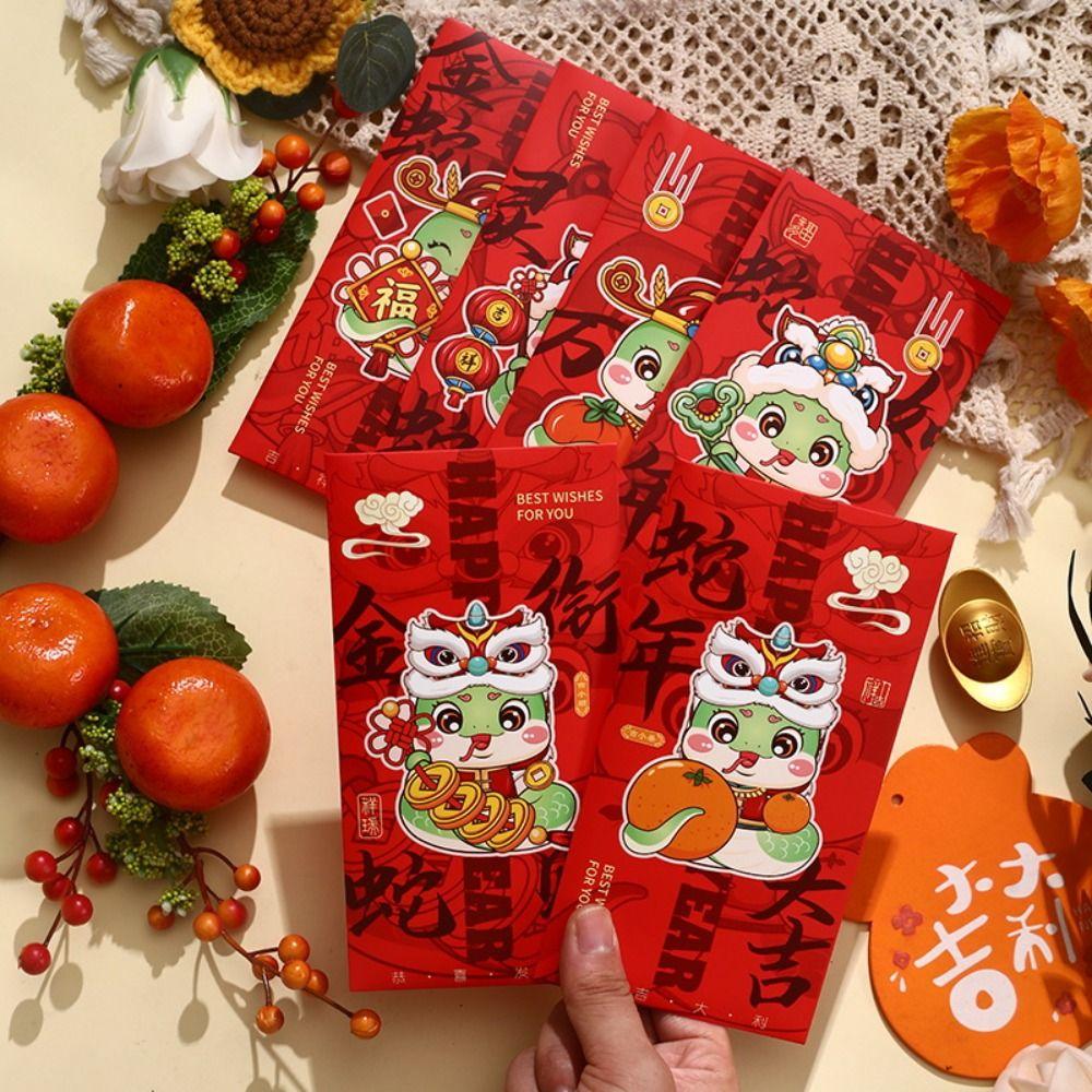6pcs Festive New Year Red Envelope Blessing Lucky Money Pockets  Wedding Birthday