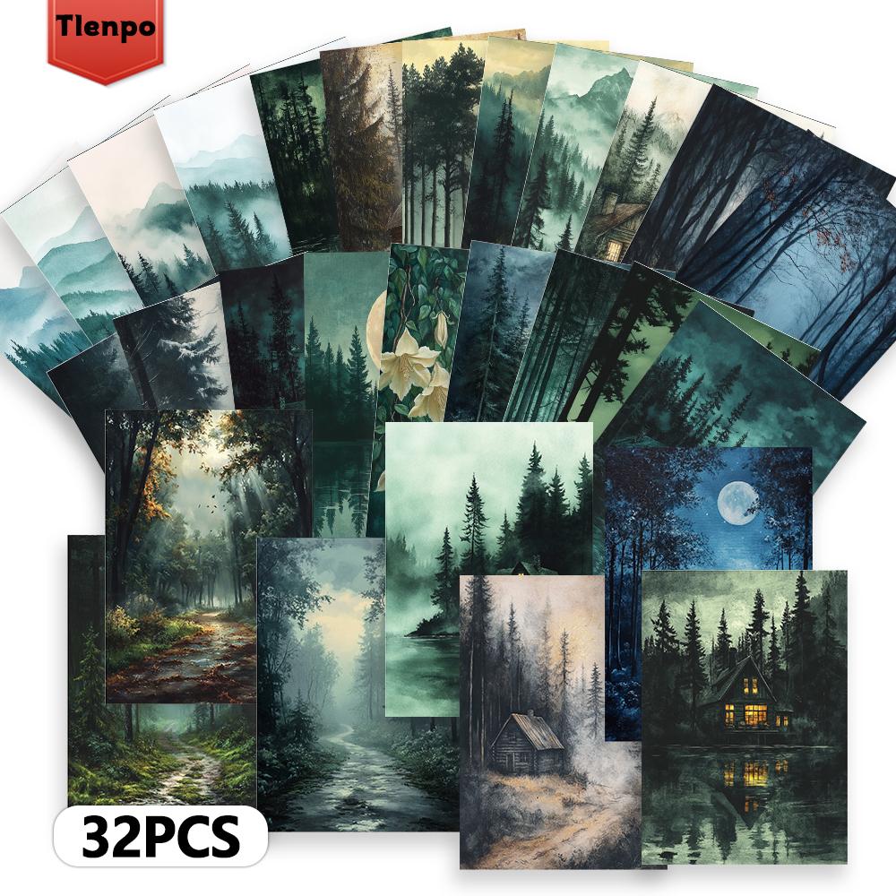 32pcs, mysterious watercolor forest postcards, room decoration stickers, manual materials, souvenirs, collectibles and mail