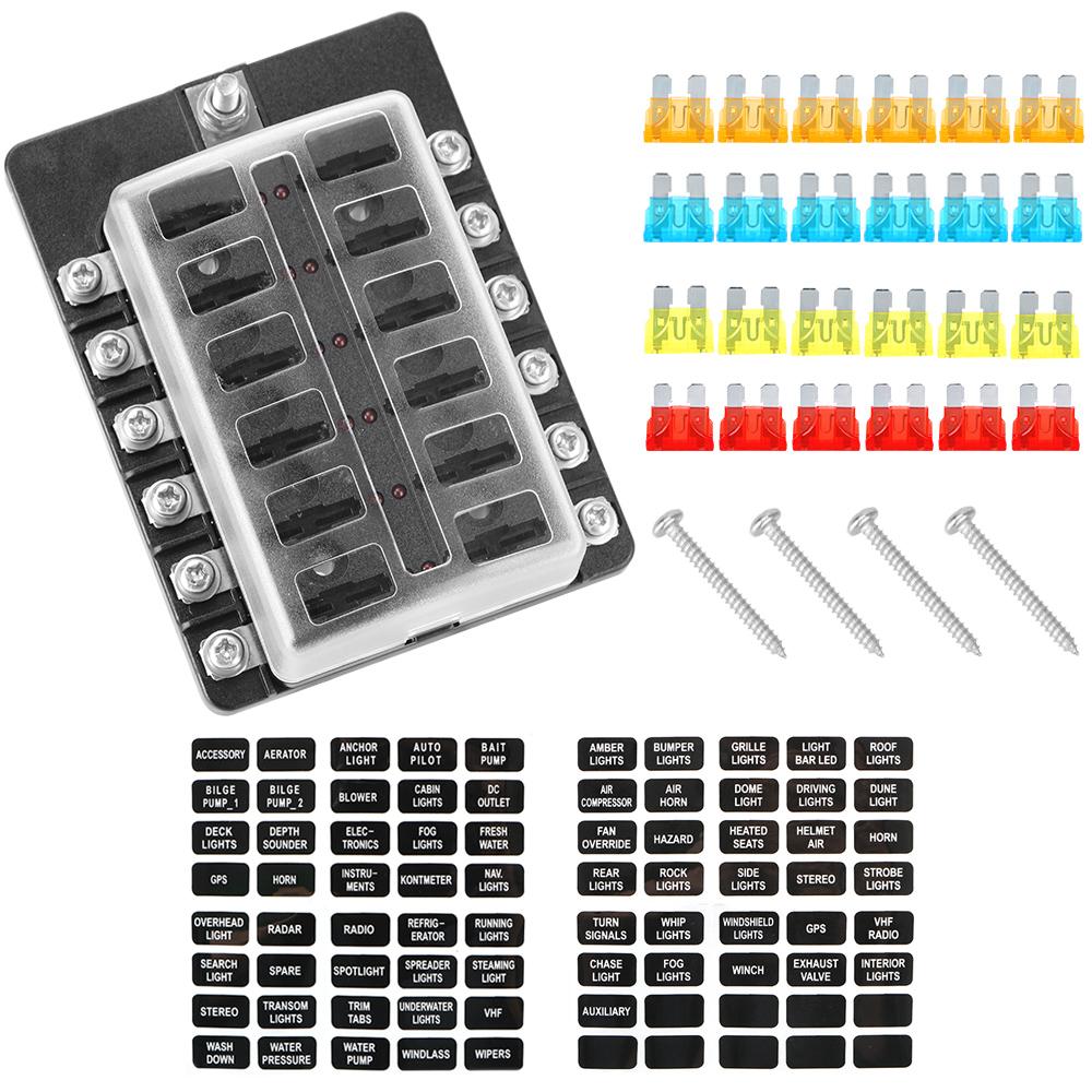 For Vehicles Car Marine Fuse Box Holder 32V 100A LED Indicator Light 6 / 12 Ways Blade Fuse Block Truck Automotive Electronics