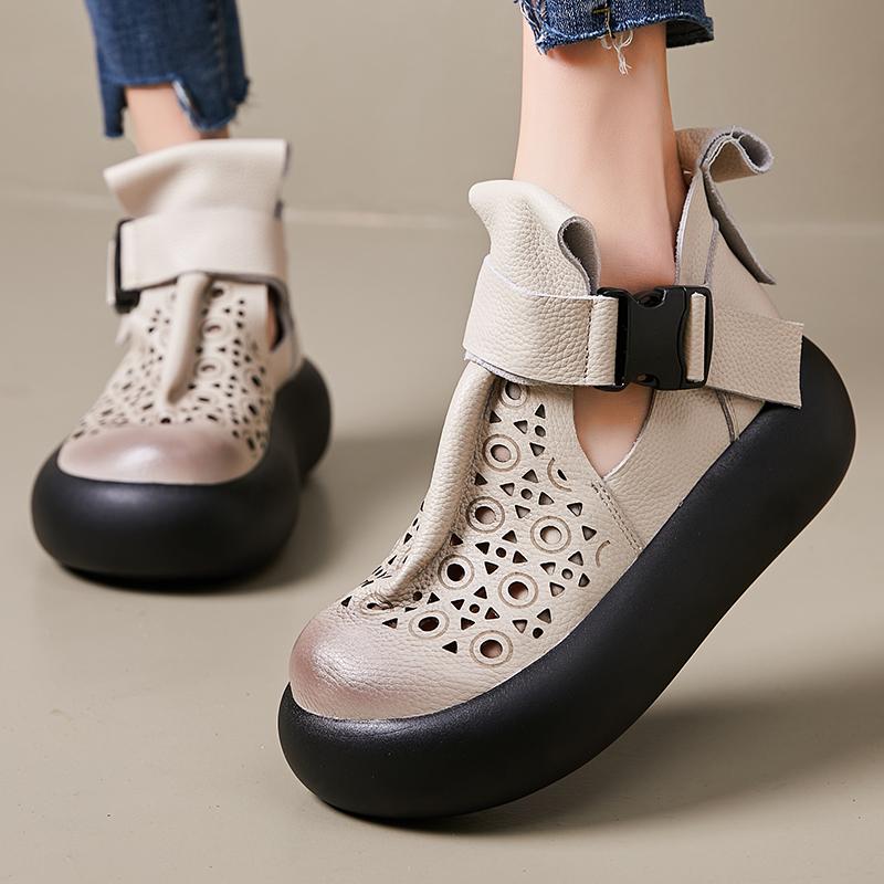 Fashion GKTINOO Retro Sandals 2025 Summer New Round Toe Genuine Leather Comfortable Thick Bottom 6cm Women's Platform Shoes