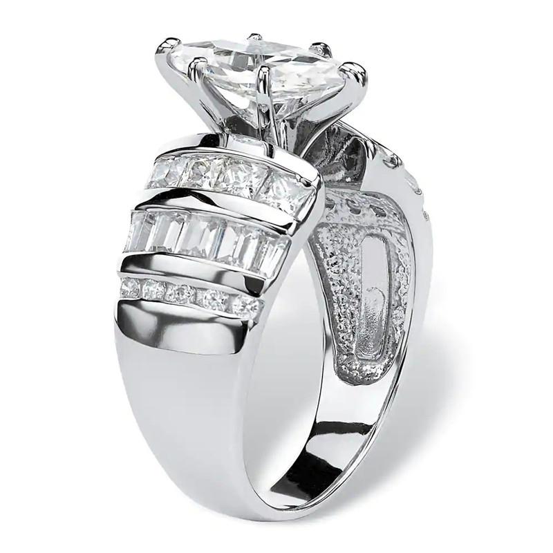 Huitan Luxury Marquise Cubic Zirconia Wedding Rings for Women High-quality Silver Band Modern Design Fashion Rings Jewelry