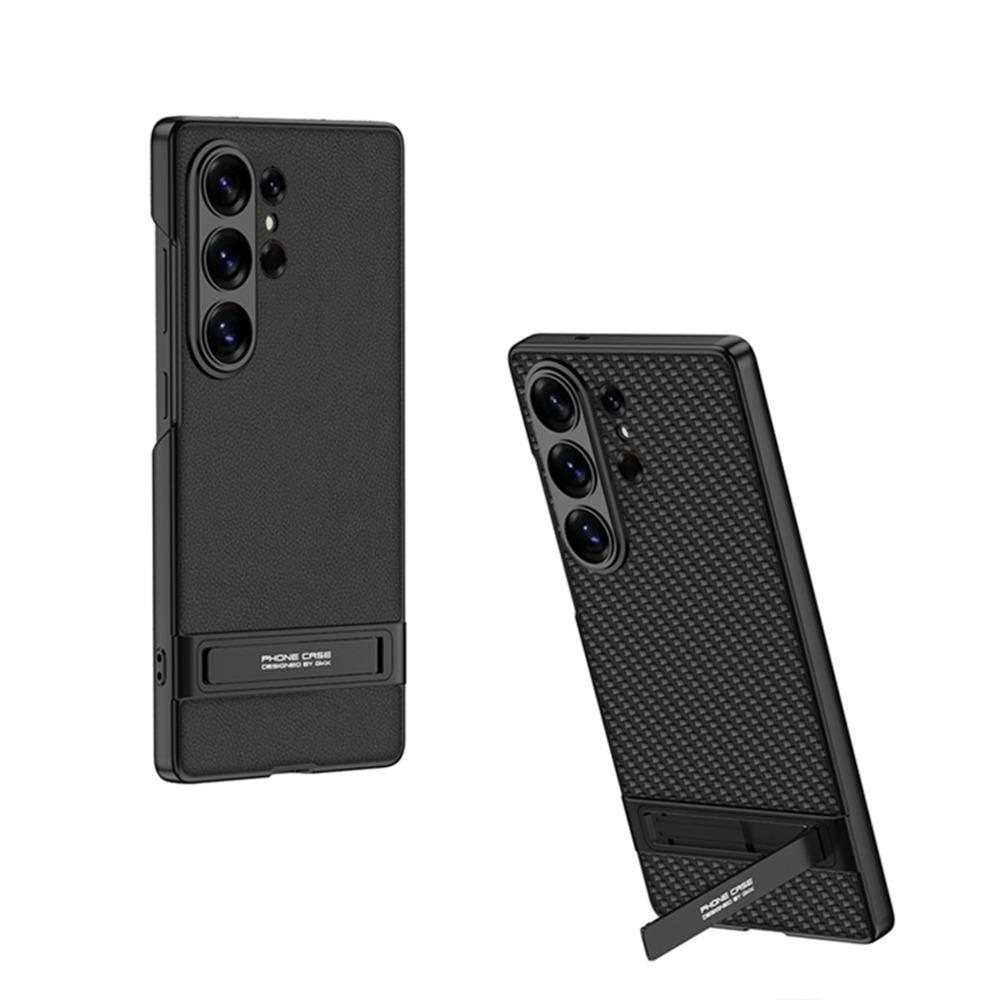 Custodia per Telefono con Supporto Invisibile Elettroplaccato per Samsung Galaxy S26 S25 S24 Ultra Copertura Protettiva Anti Caduta in Pelle Opaca