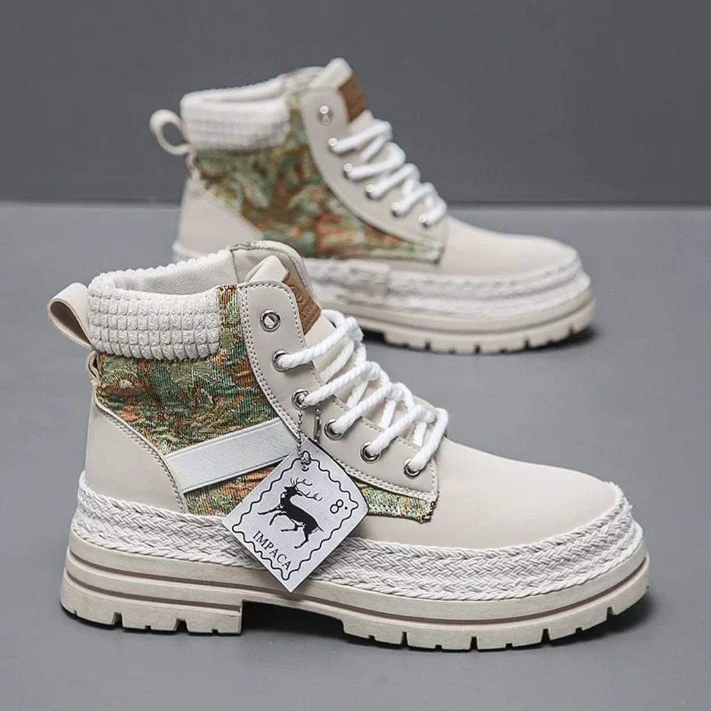 Men's Boots  Autumn/winter Thick Sole High Top Lace-up Flat Heel New British Style Work Boots Casual Trend  Fashion Boots