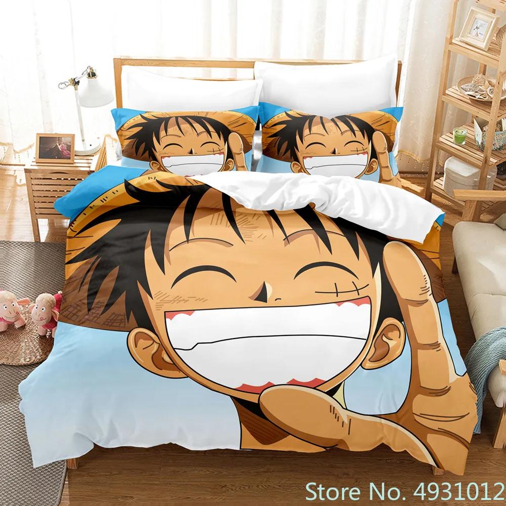 One Piece Luffy Boy 3pcs Bedding Set Pillowcase Anime Bedclothes Cartoon 3D Printed Kids Adult Child Boys Quilt Duvet Cover Gift