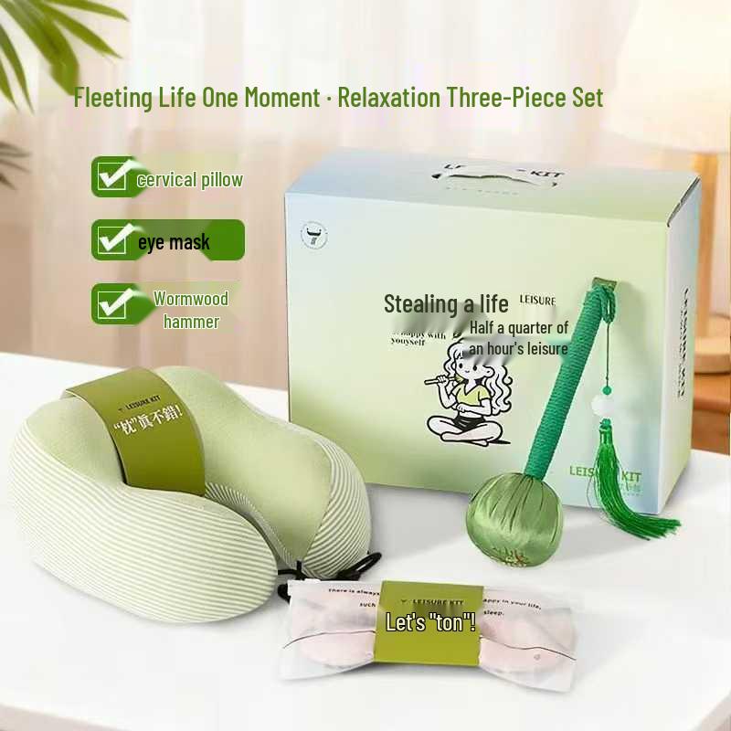 Fleeting Life Relaxation Set: Mugwort Hammer, Neck Pillow, Eye Mask - Ideal Souvenir or Business Festival Gift