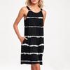 Ladies Fashion Beach Vest Casual Summer Stripe Print Dress With Pocket Straps