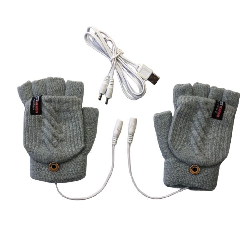 

Usb Heated Fingerless Gloves For Students Knitted With Jacquard Pattern Indoor/outdoor Warm Winter Hand Covers темно-сірий