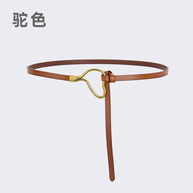 Women'S Leather Belt Knotted Decoration With Dress Shirt Simple Pure Cowhide Thin Belt Trendy