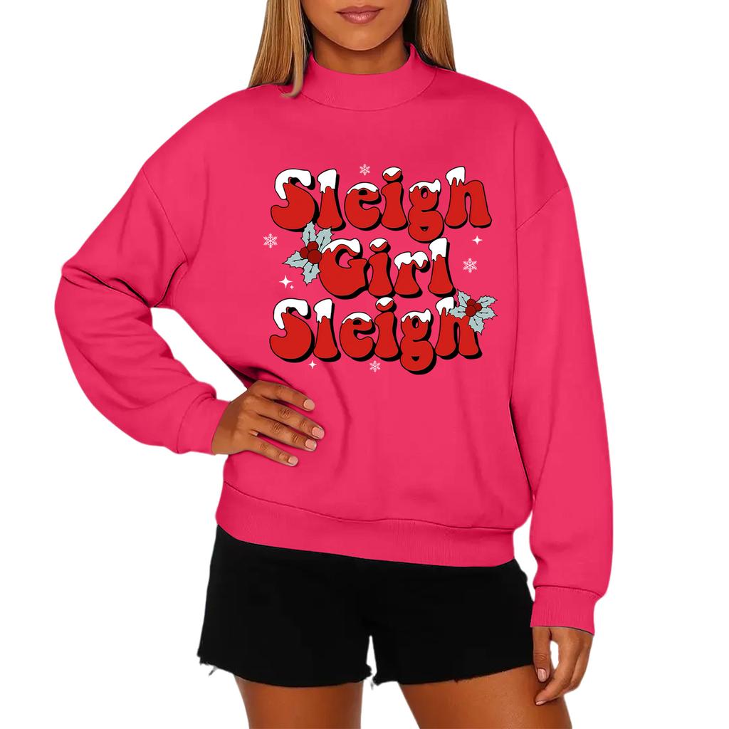 Ladies' Fashionable Casual Round Neck Long Sleeved Christmas Printed Hoodie