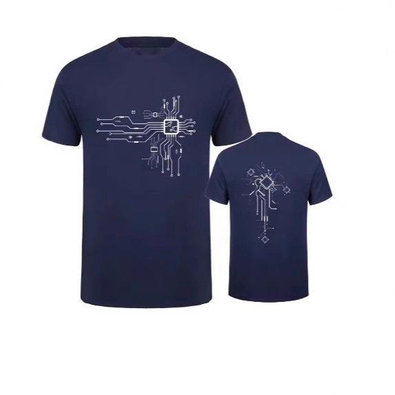New Men's T-Shirt O-Neck Men's T-Shirt, Men's T-Shirt CPU Processor Circuit Diagram Printing Man Top T-Shirt T