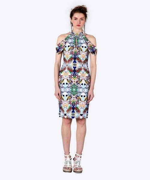 GREEDILOUS Neck Stormflap Fitted Dress