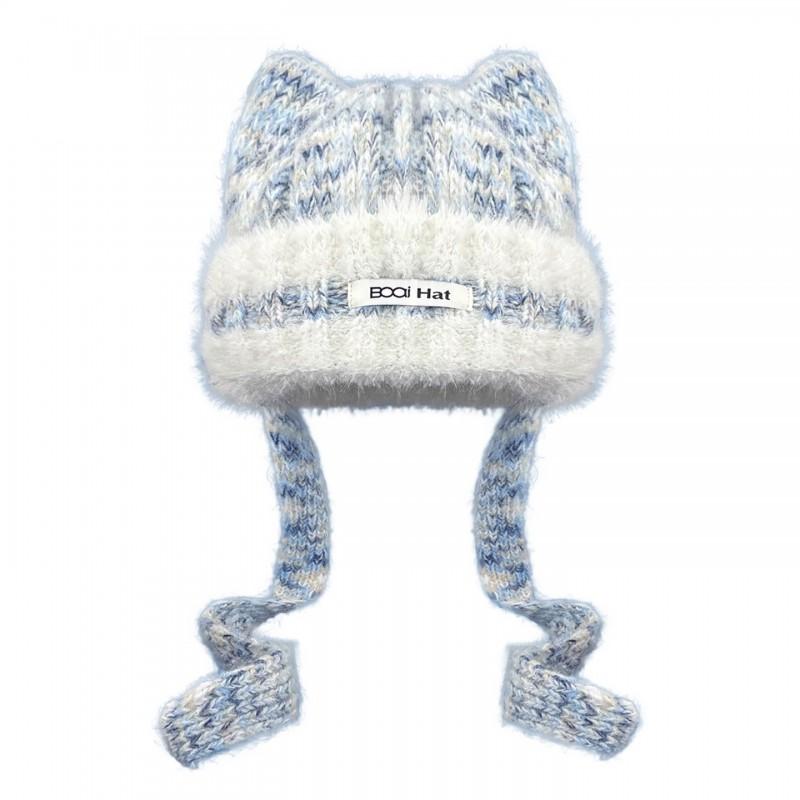 Korean Style Cat Ear Knit Beanie Women Warm Oversized Headband Hat With Protection
