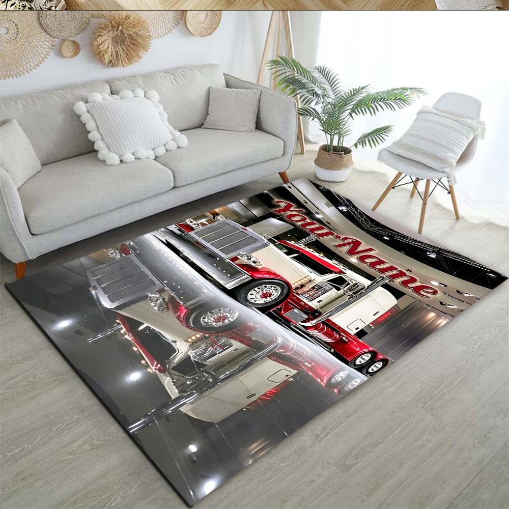Peterbilt Heavy Trucks Customizable Name Area Rug Perfect for Game Room Living Rooms Foyer Balcony Anti-slip Rug Office home decor