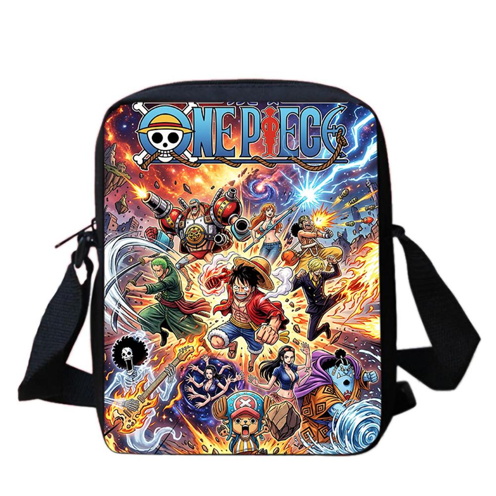 Cartoon One Piece School Crossbody Bag, Light Weight Unisex Mini Messenger Bag for Boys Girls Age 6-10 Travel Casual Daily Use