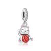 Original 925 Sterling Copper Charms Maneki Neko Lucky Fortune Cat Beads Pave CZ Fit Brand Bracelets Necklaces Women Zircon