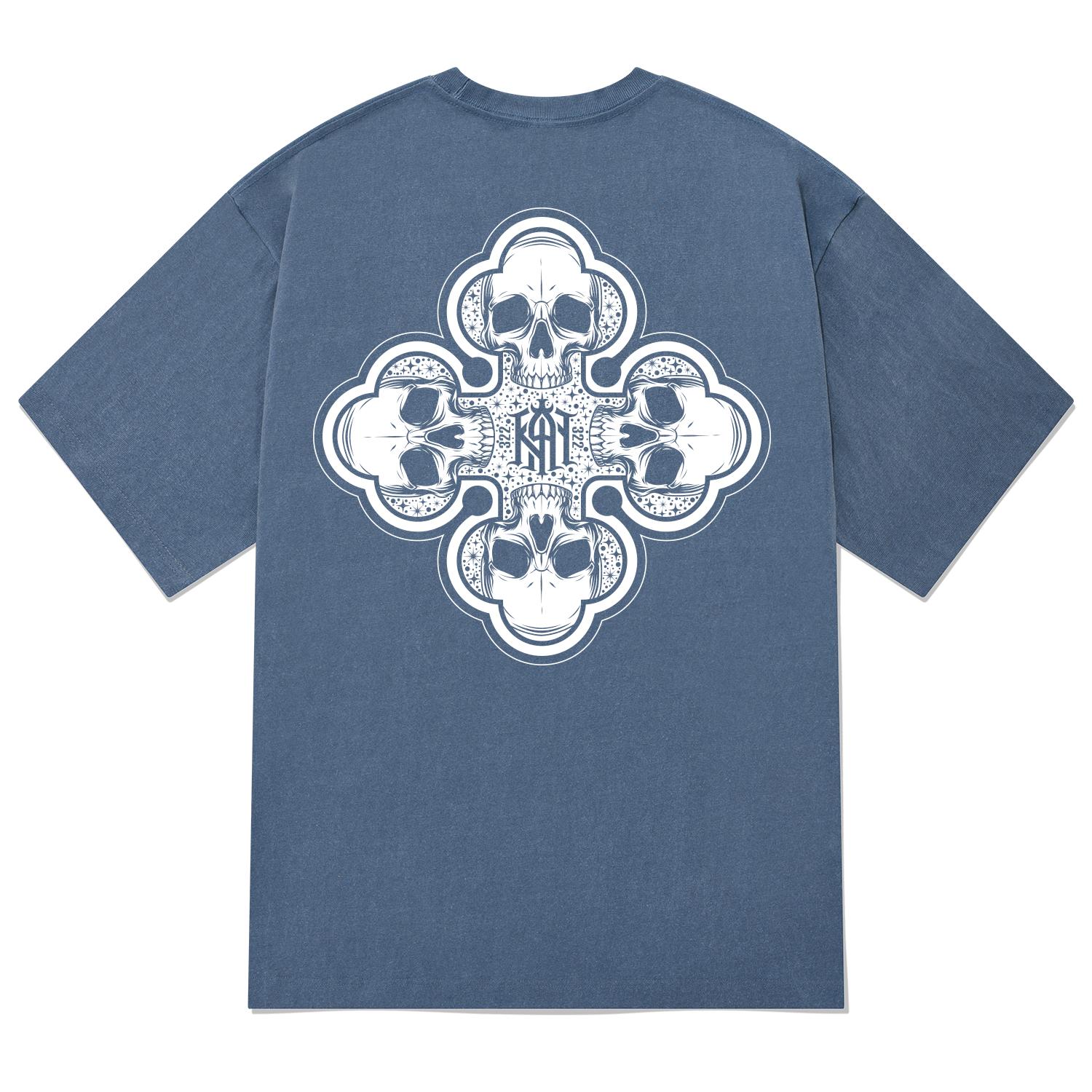 Khan 6312 Ktpn0127 Skull Gang 322 Pigment Short Sleeve T-Shirt - Blue Blue/Xl