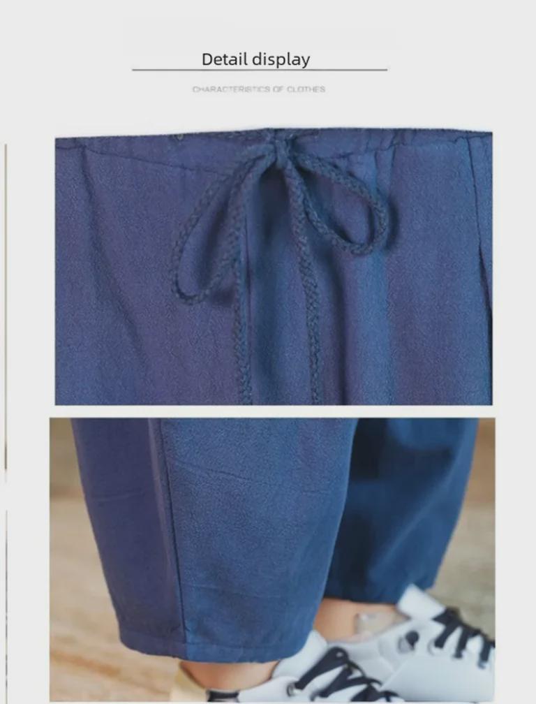 Lockere Leinen-Pumphose im Ethno-Stil für Herren – Tai-Chi-Hose mit weitem Bein für Frühling und Sommer