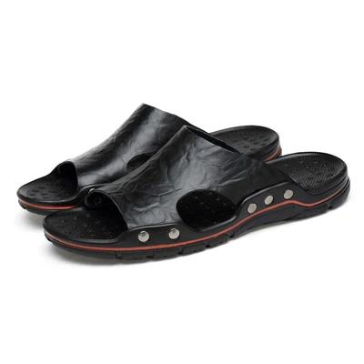 Mens Sandals PU Leather Classic Summer Men Slippers Soft Black Slippers Big Size Slippers Lightweight EVA Slides for Men