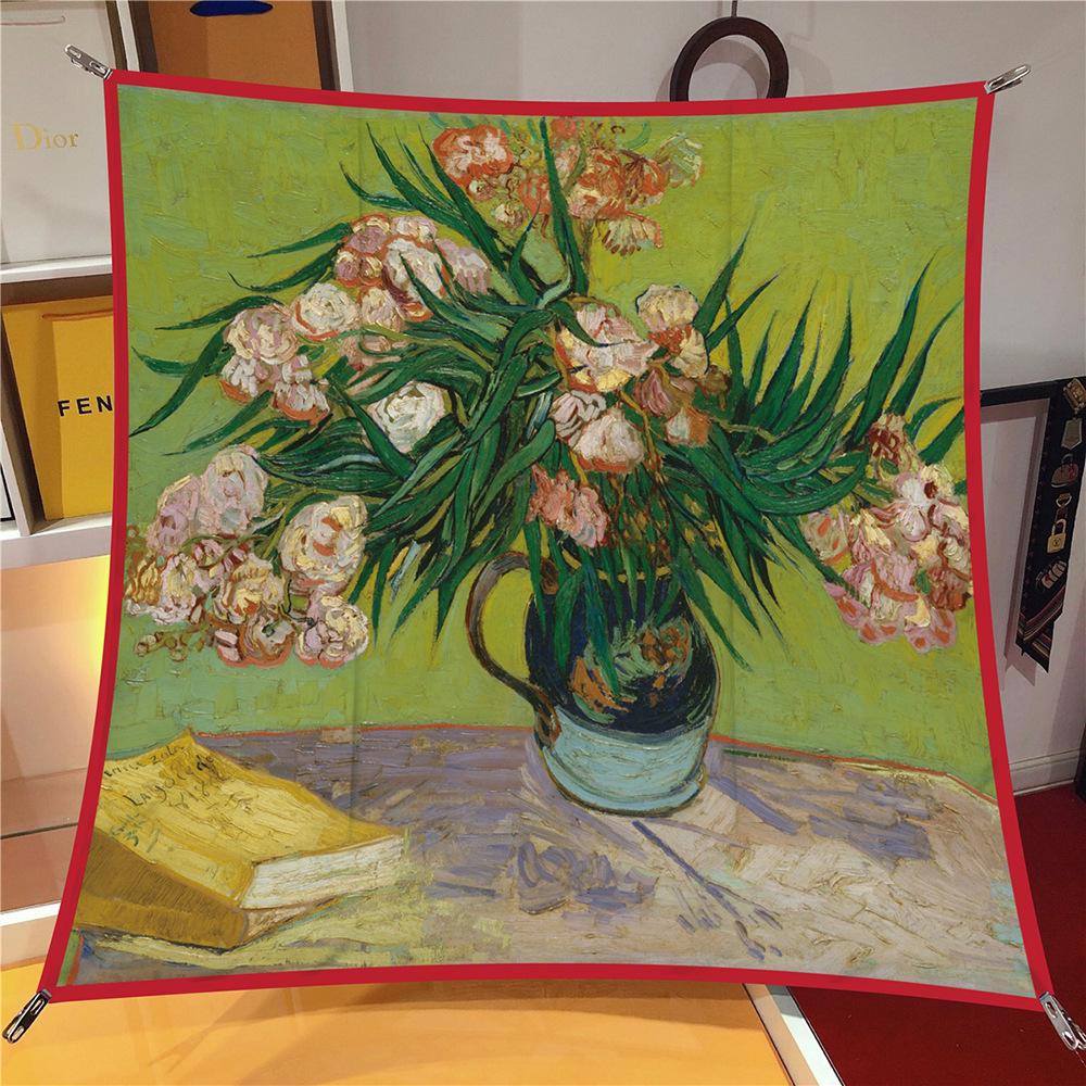 90cm Sternenhimmel Imitation Köper Modischer Seidenschal Quadratisch Damen Hijab Bandana Foulard Kopftuch Van Gogh Ölgemälde Halstuch