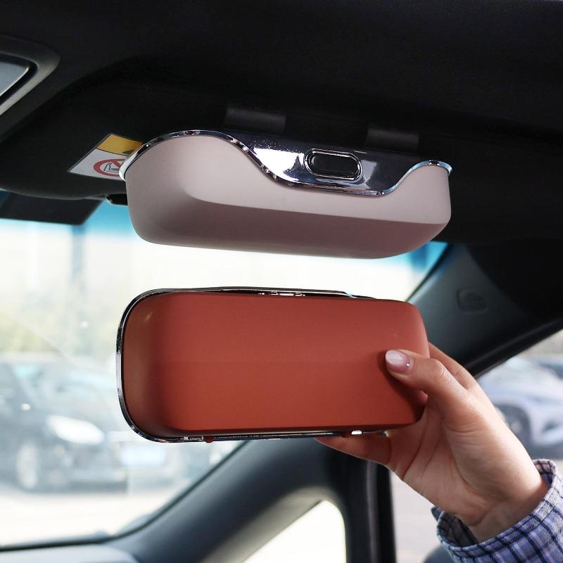 Multifunctional Car Sunglasses Holder Driver's Seat Clip Storage Case Eyewear Frame Car Sun Visor Holder Brown/gray