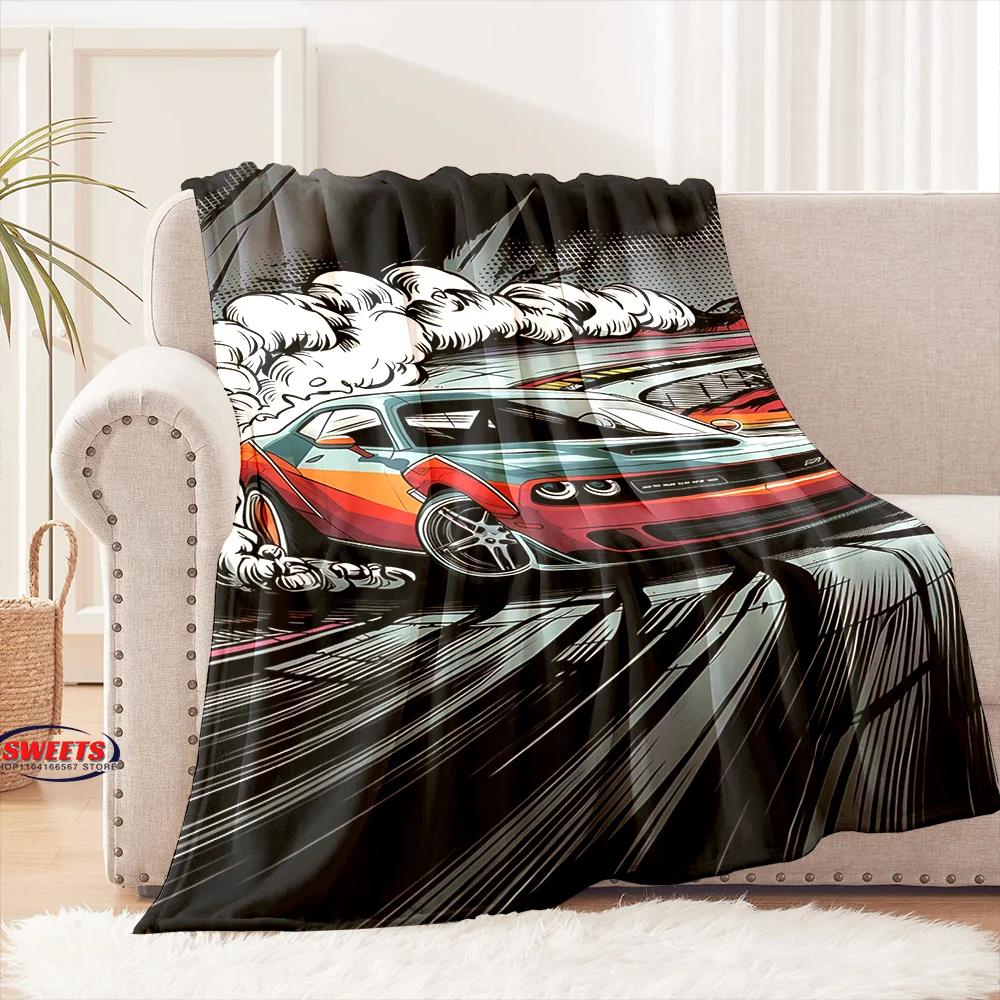 Druk 3D Marzenie Samochód Wyścigowy Flanelowy Koc Artystyczny Kocyk Sofa Pokrycie Łóżka Cztery Pory Roku Miękki Puszysty Kołdra Koc Rekreacja na Zewnątrz Drzemka