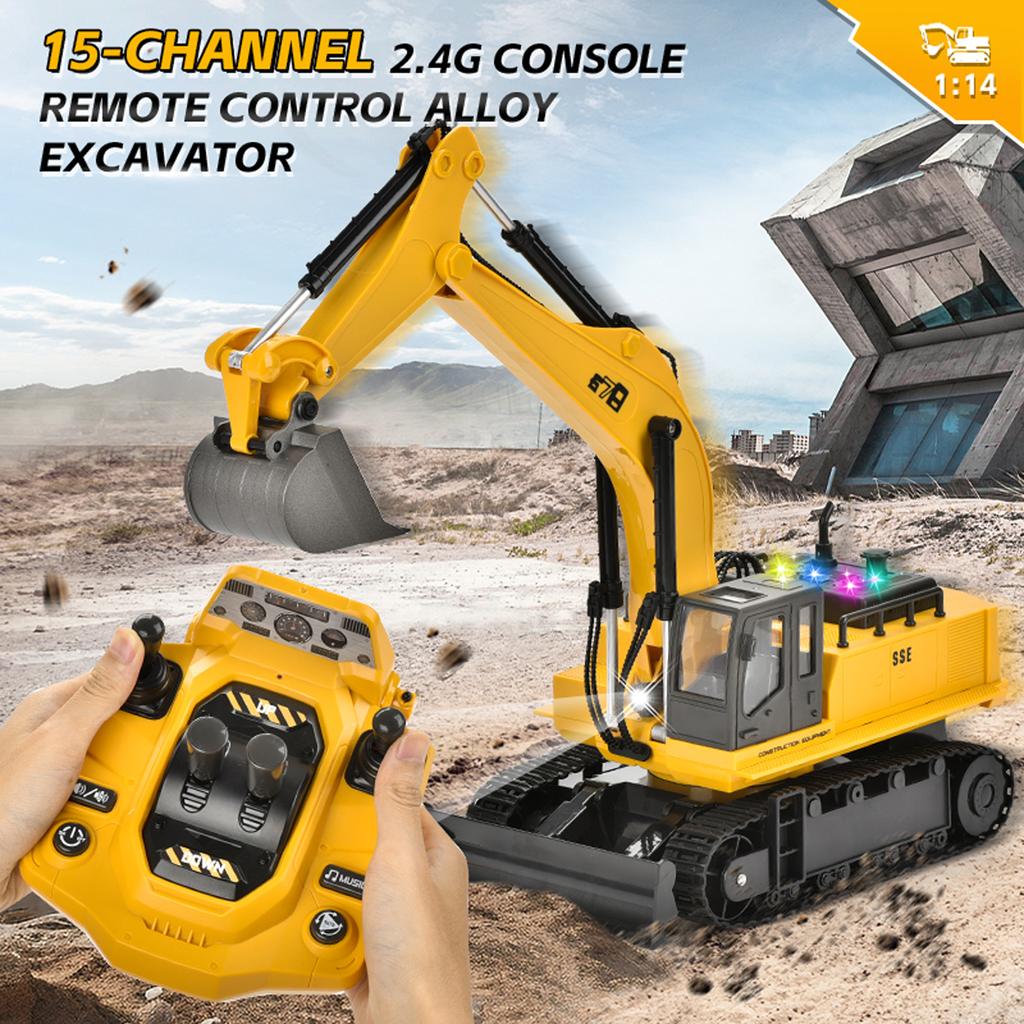 Remote Control Excavator and Bulldozer Toy, 15 Channel Construction Vehicles with Lights Sounds 3