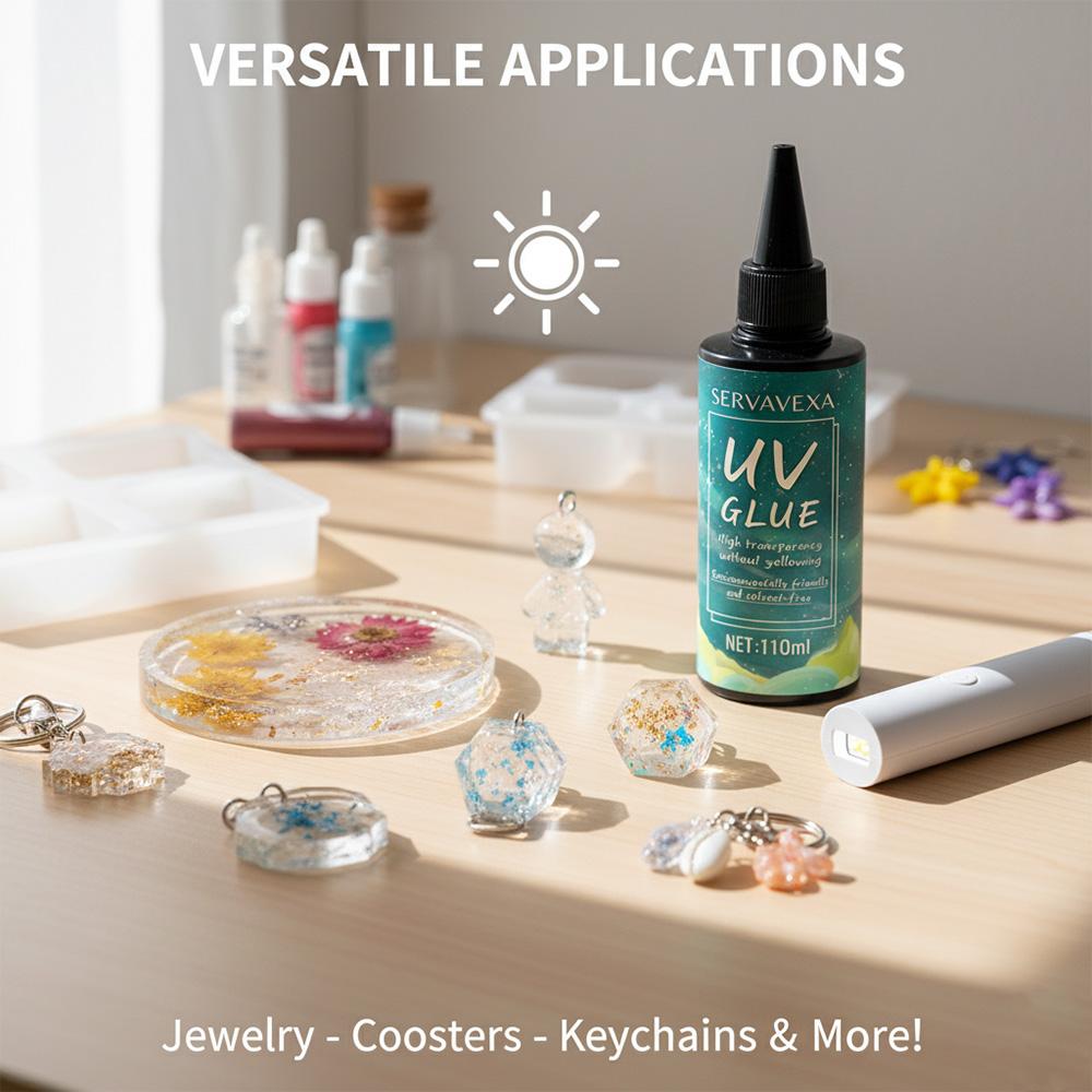 SERVAVEXA UV Resin with Light 110ml, Clear Hard Type UV Glue Bubble Free Fast Curing No Yellowing for Craft Jewelry